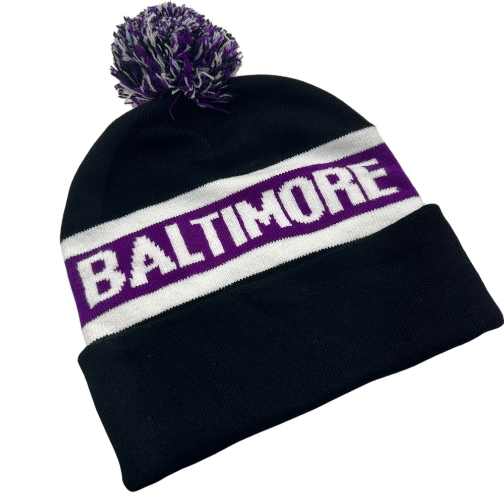 NEW Baltimore Ravens Knit Beanie Hat Purple White OS Pom Winter Football Gift